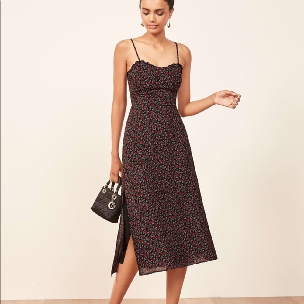 Reformation Cassandra Dress Black & Red Floral Sz2